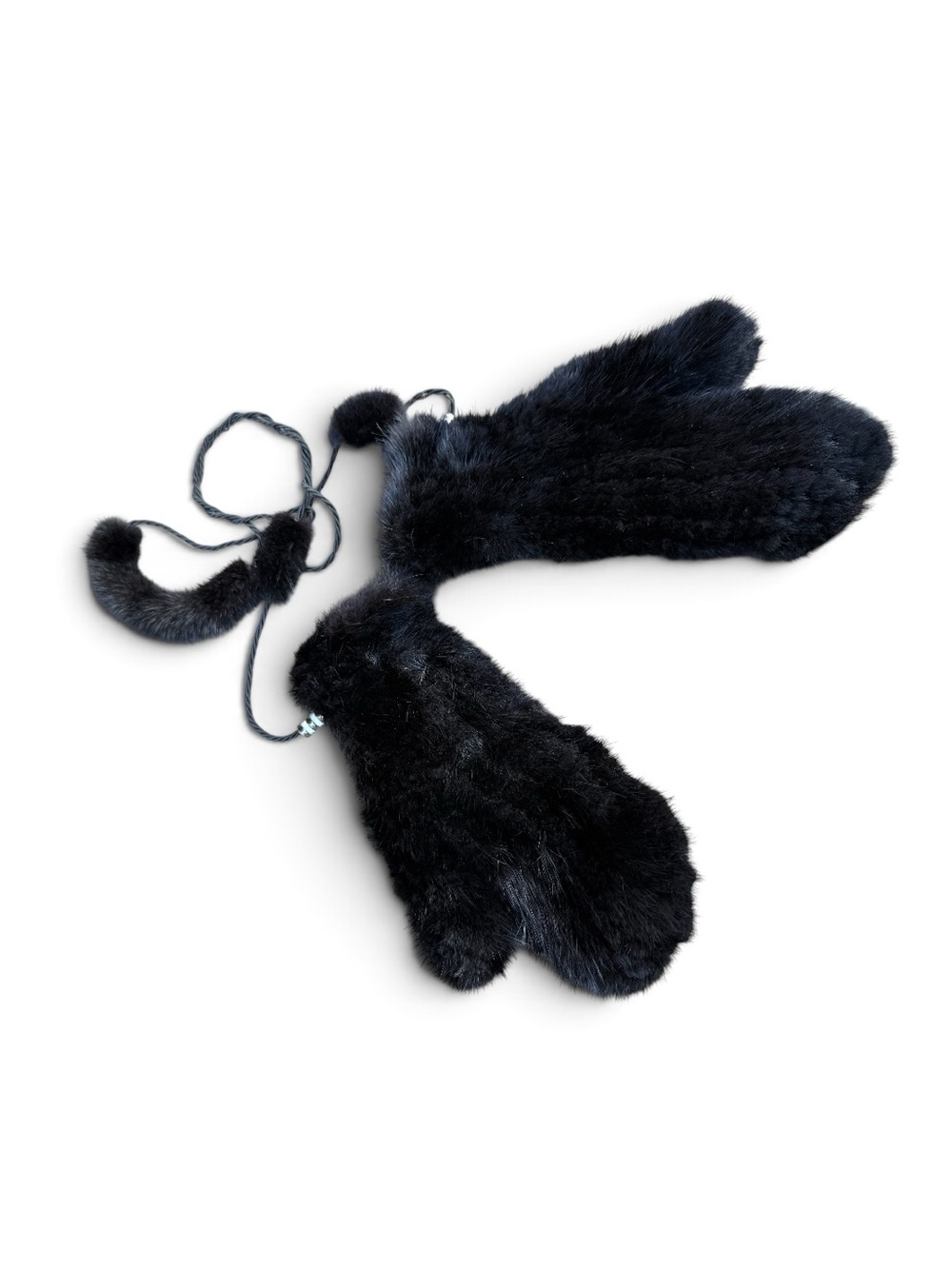 Black Genuine Mink Fur Mittens with Shoulder-Sleeve Strap universal size